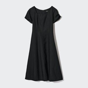 Uniqlo Linen Blend Square Neck Short-Sleeve Dress Small